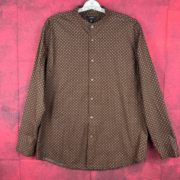 ALFANI MEN'S BROWN MICRO-PRINT, LONG SLEEVE SHIRT WITH MANDARIN COLLAR SIZE XL - Picture 4 of 6